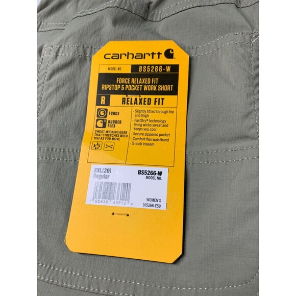 Carhartt Force Shorts Women's XXL (20) Tan Relaxed Fit Ripstop 5-Pocket Work NWT - Picture 11 of 12
